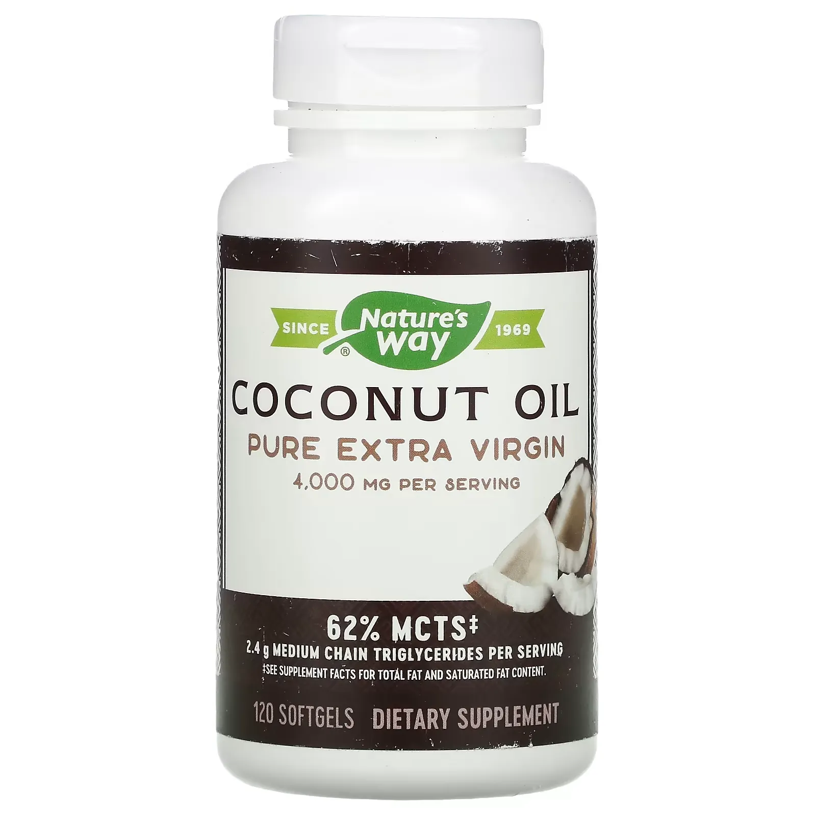 Coconut Oil, Pure Extra Virgin, 1,000 mg, 120 Softgels