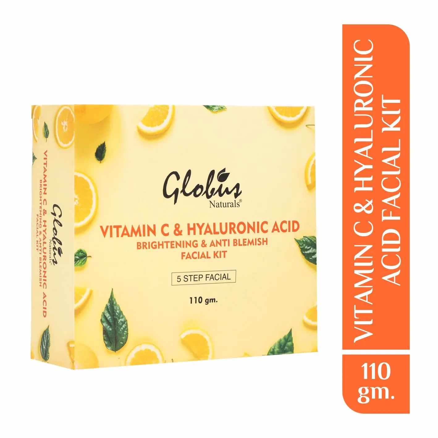 Globus Naturals Hyaluronic Acid and Vitamin C Brightening & Anti Blemish Facial Kit For Beautiful & Glowing Skin | 5 Step Clarifying Anti Aging Kit |Paraben Free | Salon Grade| For All Skin Types (110 g)