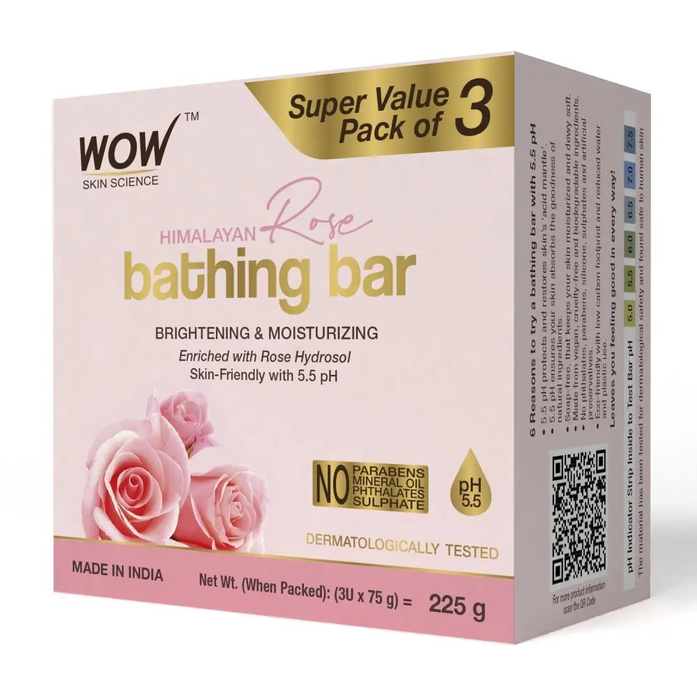 WOW Skin Science Himalayan Rose Bathing Bar For Moisturized & Supple Skin - No Phthalates, Parabens, Silicone, Sulphates - 225g