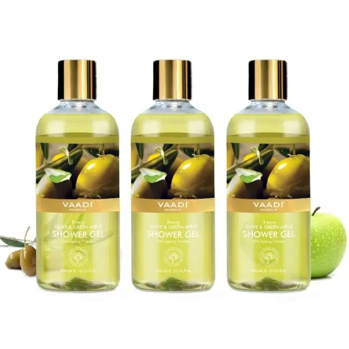 Vaadi Herbals Breezy Olive & Green Apple Shower Gel Value Pack of 3 (300 ml x 3)