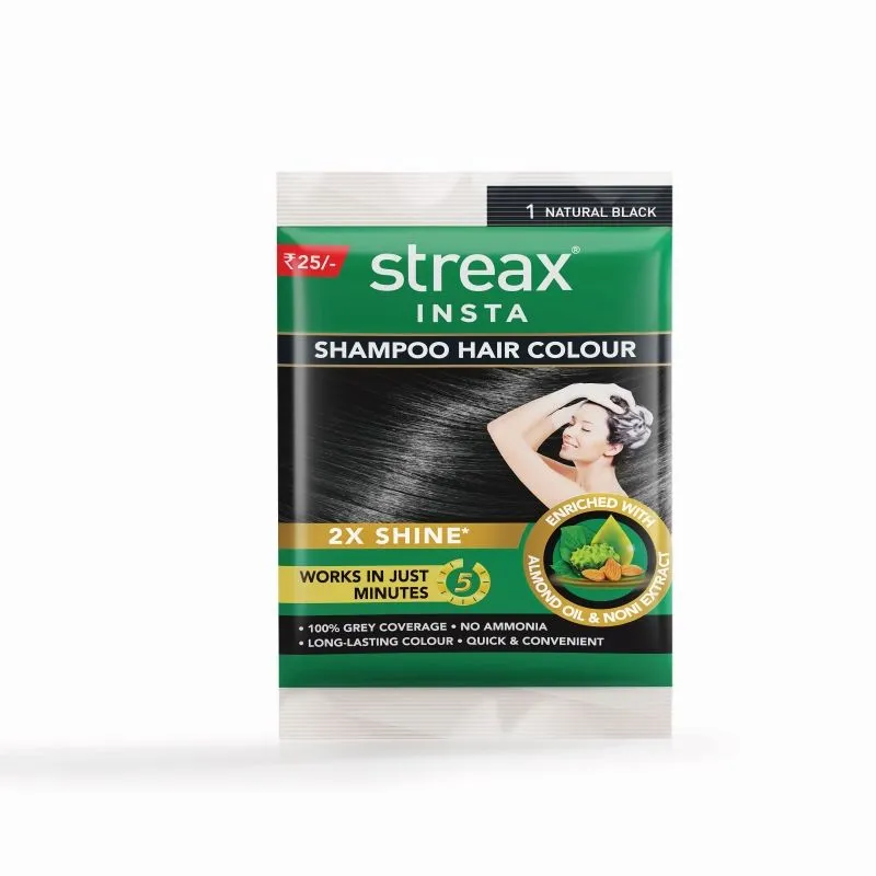 Streax Insta Shampoo Hair Colour - Natural Black