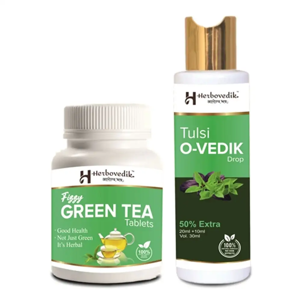 Herbovedik Fizzy Green Tea Tablets & Tulsi Drop Combo,  2 Piece(s)/Pack  Unflavoured