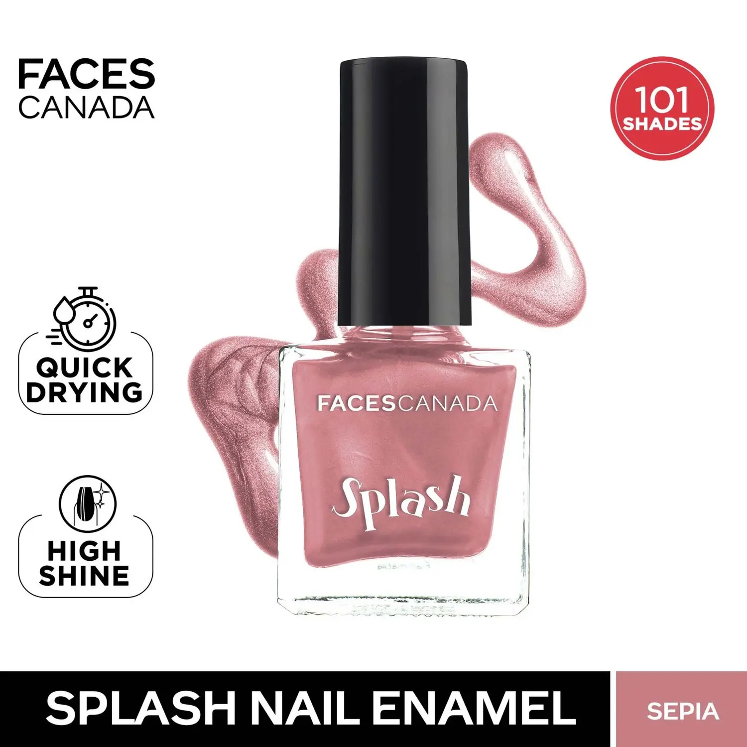 Faces Canada Splash Nail Enamel | Fast Dry | High Shine | Long Lasting | No Chip Formula | No Harmful Chemicals | Shade - Sepia 8ml