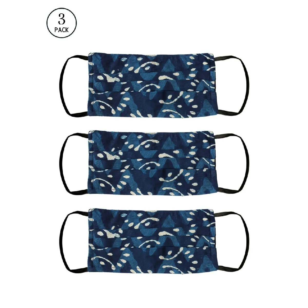 Bellofox 3-Ply Blue Indigo Leaf Cotton Face Mask (Pack Of 3)