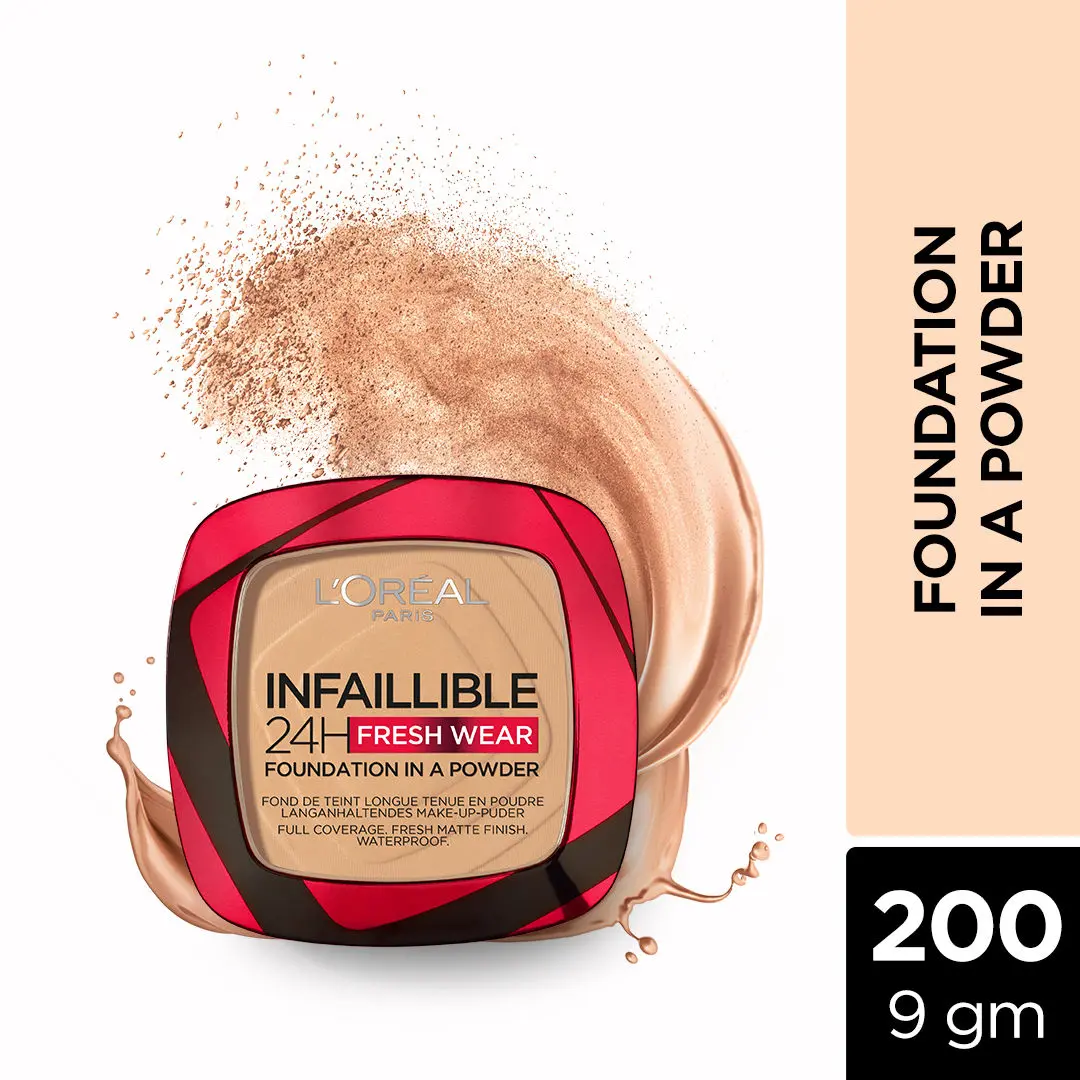 L'Oreal Paris Infallible 24H Fresh Wear Foundation, 200 Golden Sand, Powder, 9gm