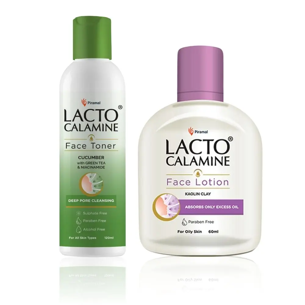 Lacto Calamine Face Lotion Kaolin Clay For Oily Skin 60 ml + Cucumber Face Toner 120ml combo