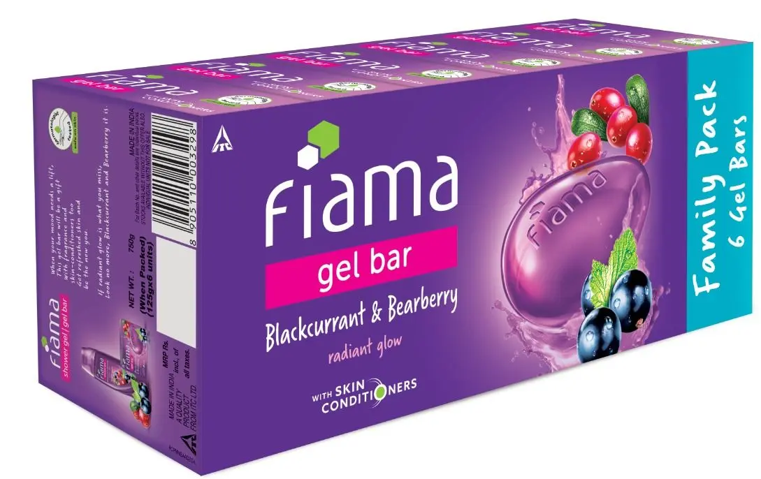 Fiama Gel Bar Blackcurrant and Bearberry, with skin conditioners for moisturized skin 125g soap (Pack of 6)