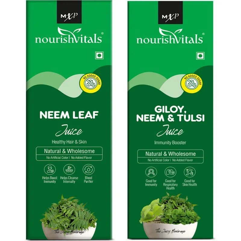 Nourish Vitals Healthcare Juices Combo - Neem Leaf Juice + Giloy Neem & Tulsi Juice