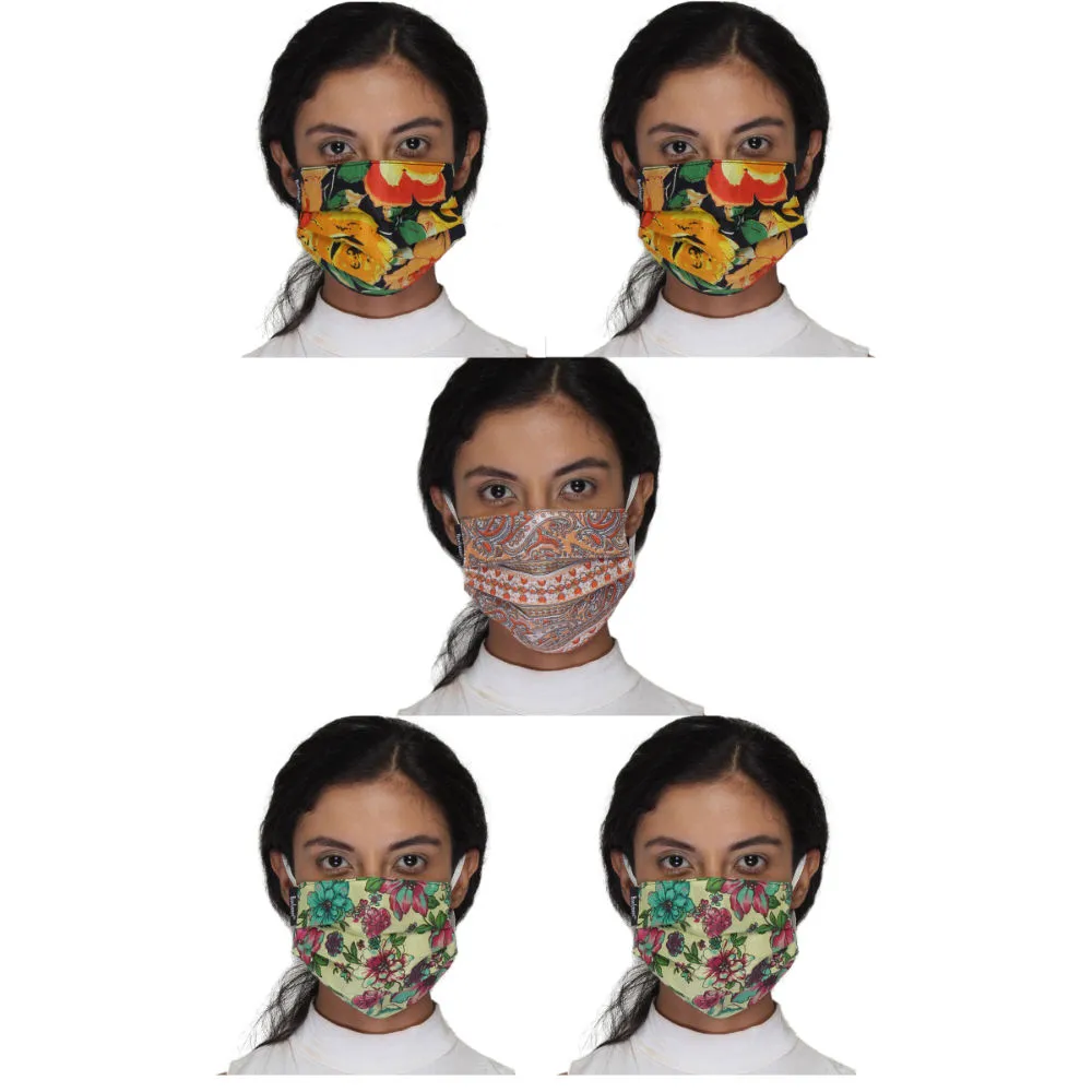 Anekaant Pack Of 5 Multicolor 3-Ply Reusable Cotton Printed Fabric Fashion Mask