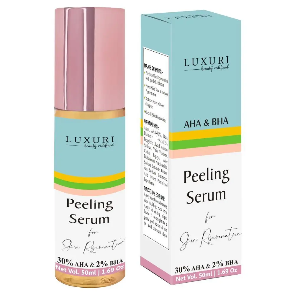 LUXURI 30% AHA & BHA Peeling Solution Perfect For Lightening, Pigmented Acne Spots, Glowing & Radiant Skin, Open Pores, Daily Peel 50ml