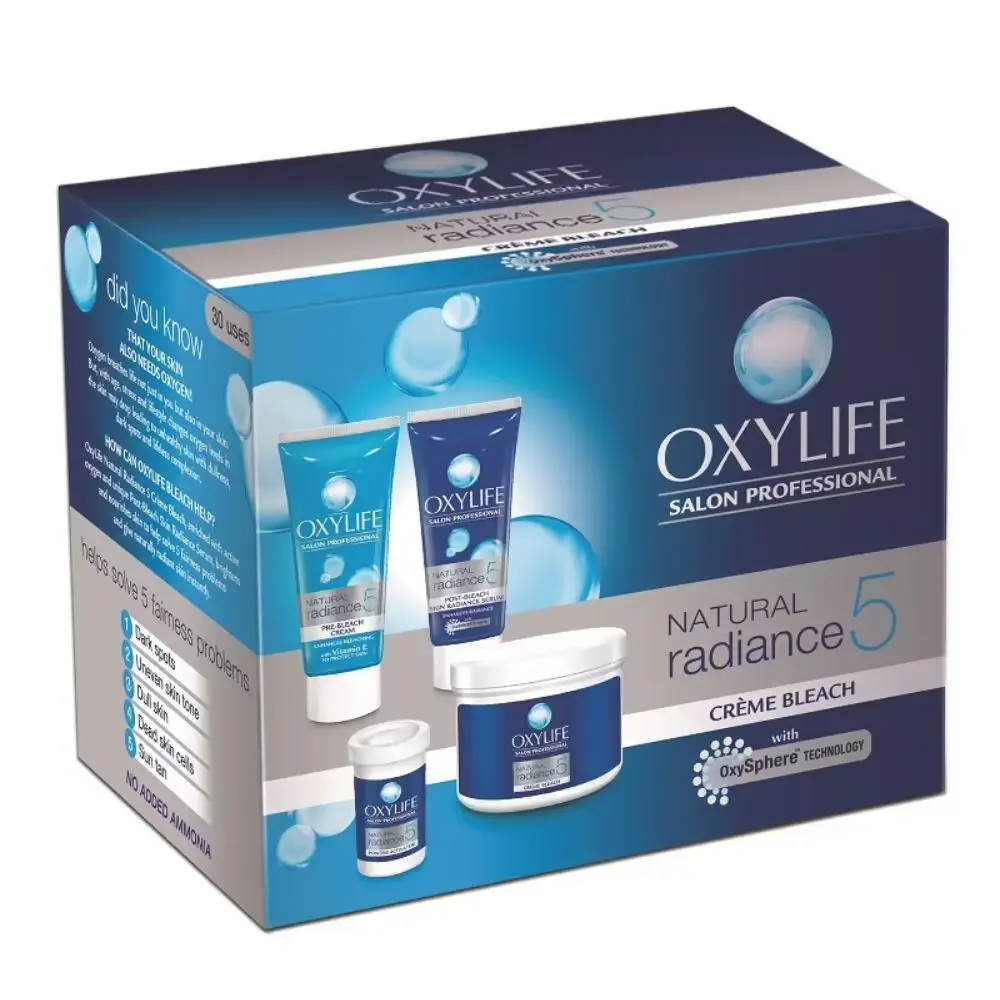 Oxylife Salon Professional Natural Radiance 5 Creme Bleach - 126g | With Oxysphere Technology | For Radiant and Even Skin Tone | Enriched With Vitamin E & Glycerine | Fights 5 Skin Problems