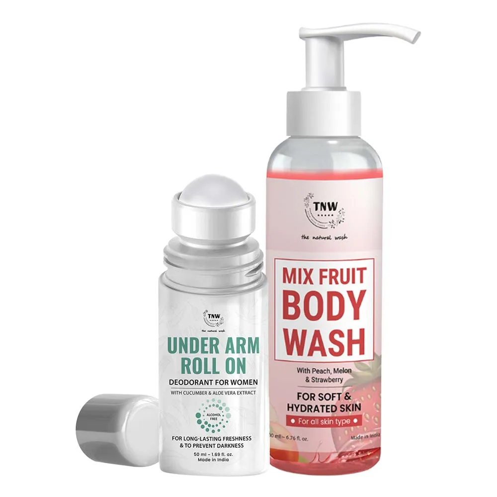 TNW The Natural Wash Under Arm Roll On & Mix Fruit Body Wash Combo