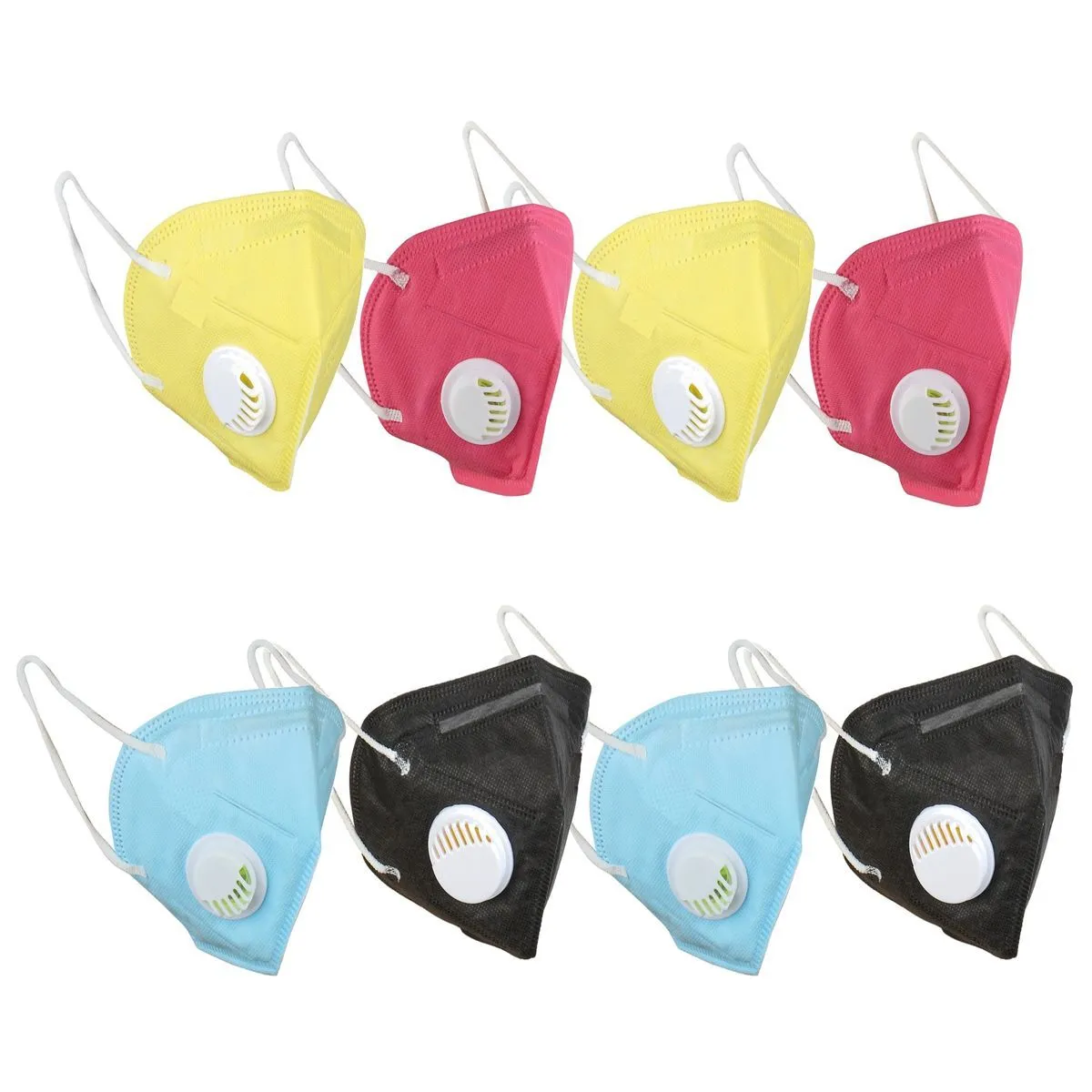 Fabula Pack of 8 KN95/N95 Anti-Pollution Reusable 5 Layer Mask (Black,Pink, Yellow, Blue)