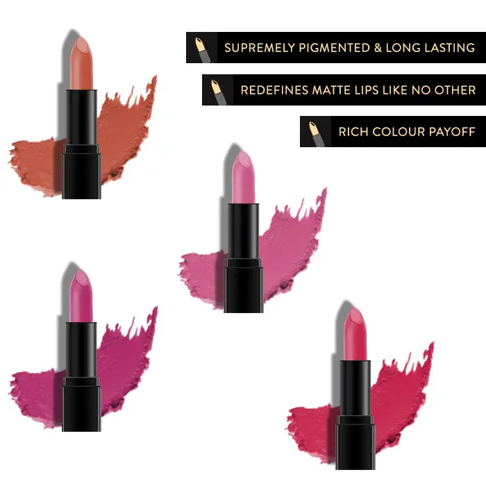 Purplle Ultra HD Matte Mini Lipstick, For Wheatish Skin Pack of 4 - Kit 4 (1.5 g X 4)