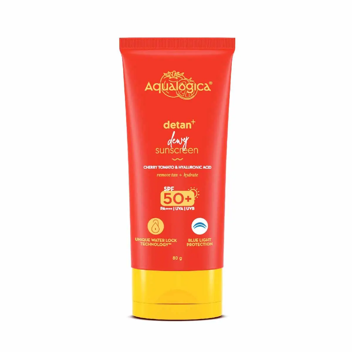 Aqualogica Detan+ Dewy Sunscreen with SPF 50+ & PA++++ for UVA/B & Blue Light Protection & No White Cast - 80g