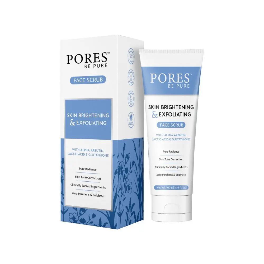 PORES Be Pure Glutathione Face Scrub for Skin Brightening with Alpha Arbutin Lactic Acid | Revitalizing Skin Tone Correction | Exfoliating Face Scrub - 100 G