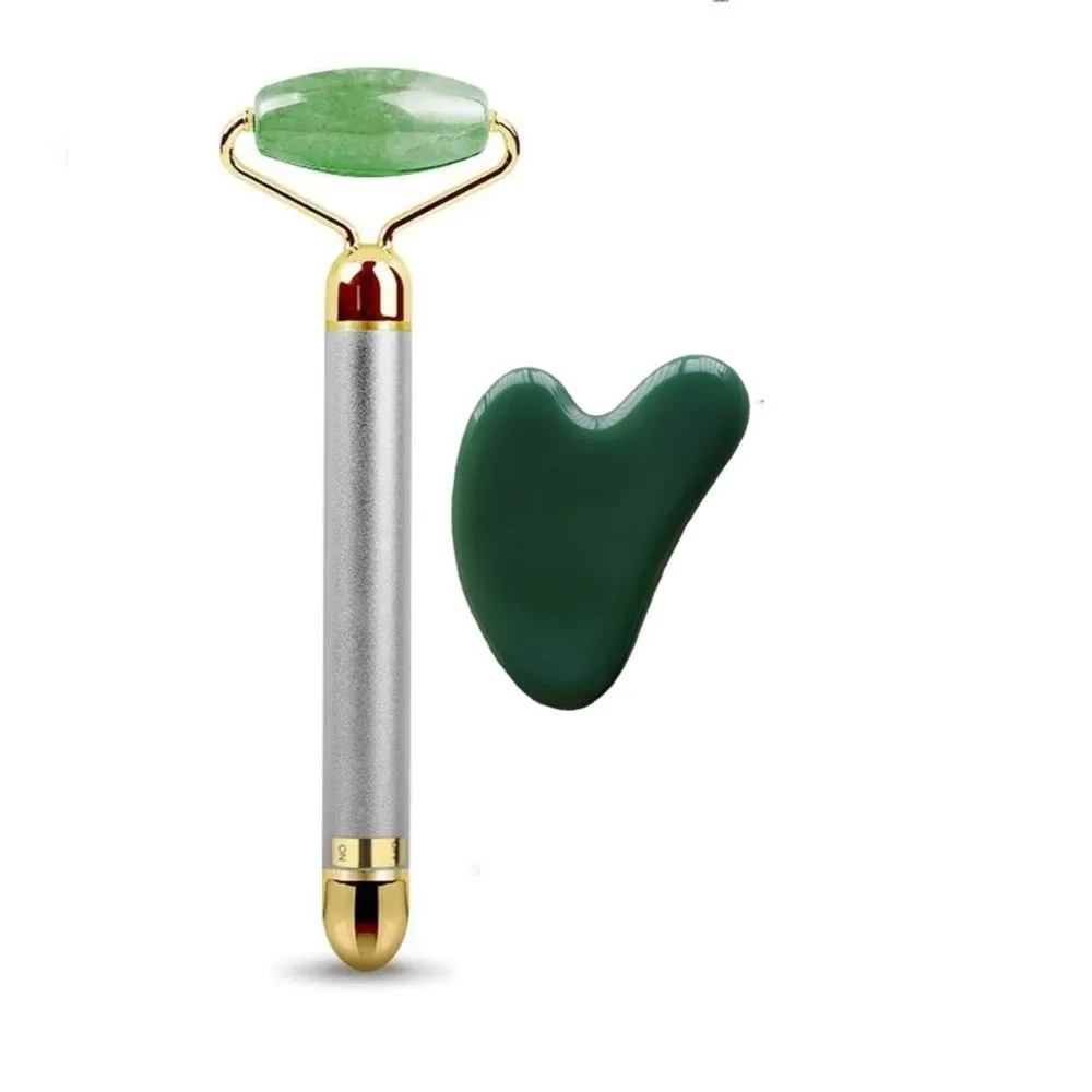 Getmecraft Jade Vibrating Face Roller And Gua Sha Set