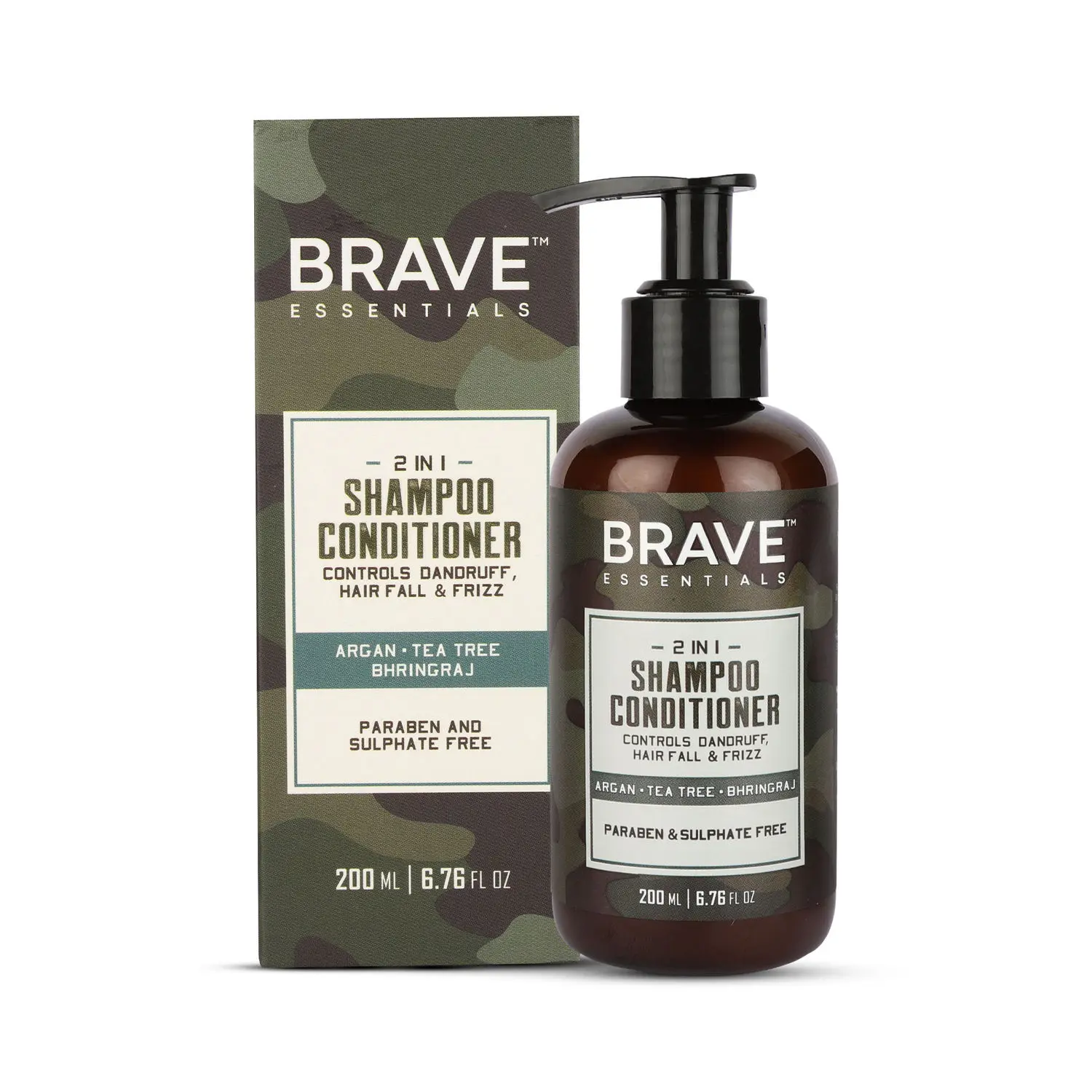 Brave Essentials 2 in1 Shampoo Conditioner | 200 ml | Controls Dandruff & Hair Fall; Anti-Frizz