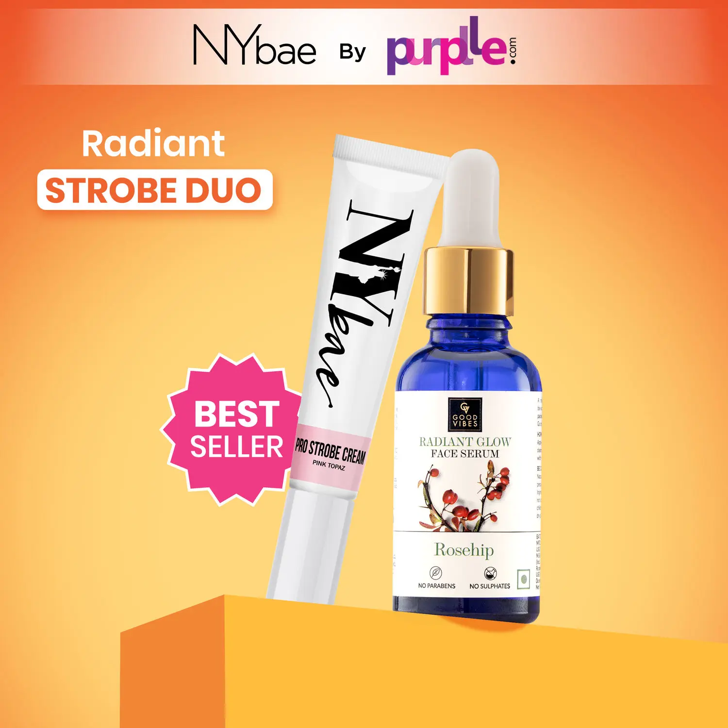 NYBae NRadiant Strobe Duo By Purplle | Pink Topaz Strobe Cream | Rosehip Face Serum | Korean Glow | Brightening Combo | Light Weight | Makeup Kit