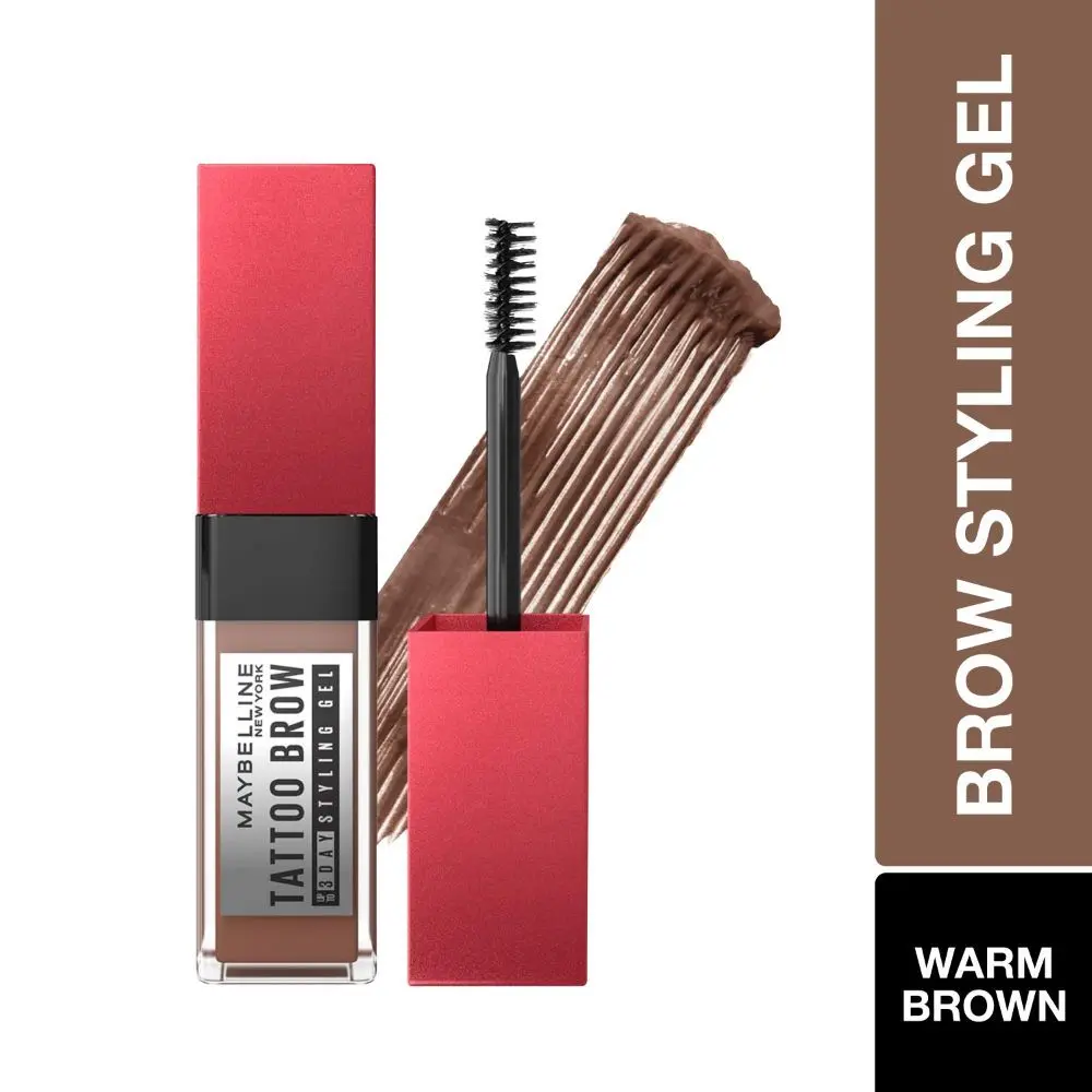 Maybelline Tattoo Brow 3 Day Styling Brow Gel, Warm Brown, 6ml | Semi-Permanent Tinted Eyebrow Gel