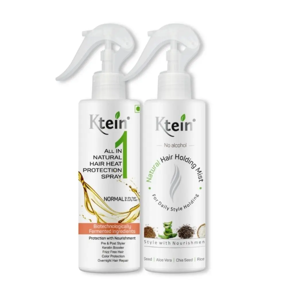 Ktein Combo: Ktein All in 1 Natural Hair Heat Protectant Spray 200ml and Ktein Holding Spray (200 ml)