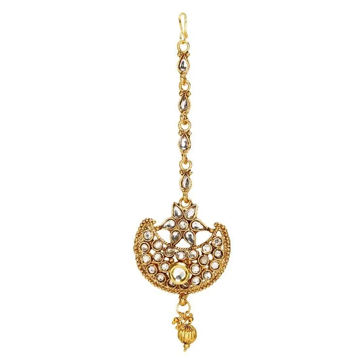 Anika's Creation Elegant Kundan Studded Gold Plated Maang Tikka