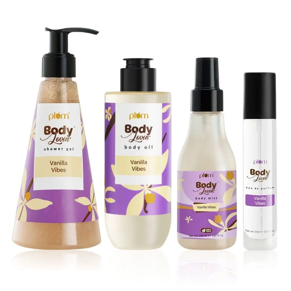 Plum Daily Essentials ( Vanilla body mist (150ml) + Vanilla perfume (15ml) + Vanilla shower gel (240ml) + vanilla body oil (200ml))