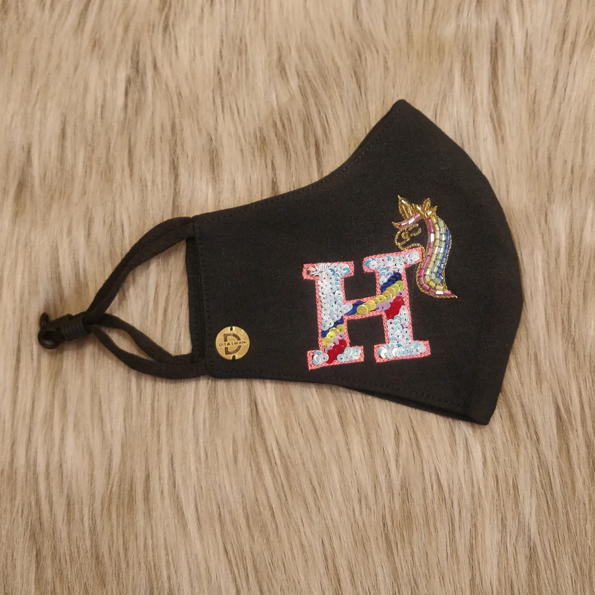 Diya Aswani Black Unicorn Themed Letter H Mask