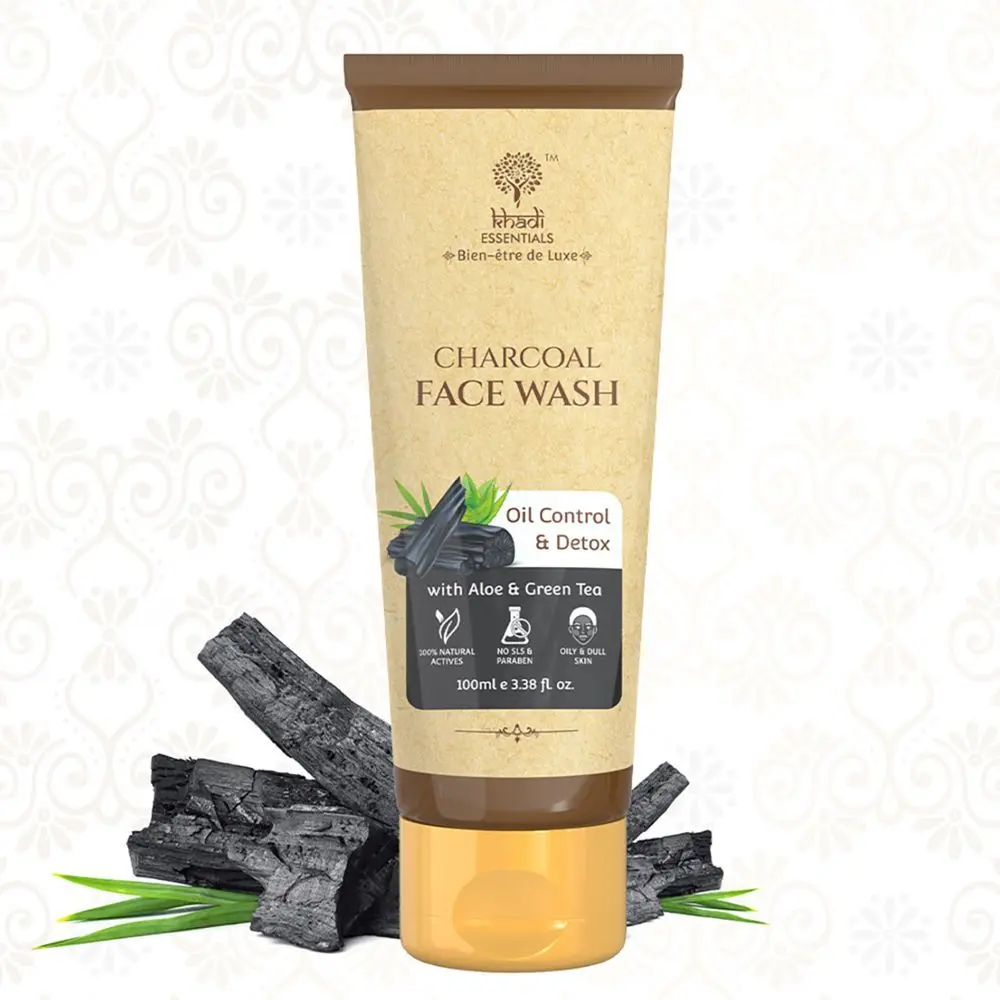 Khadi Essentials Charcoal Face Wash with Aloe & Green Tea For Detox & Oil Control, 100ml