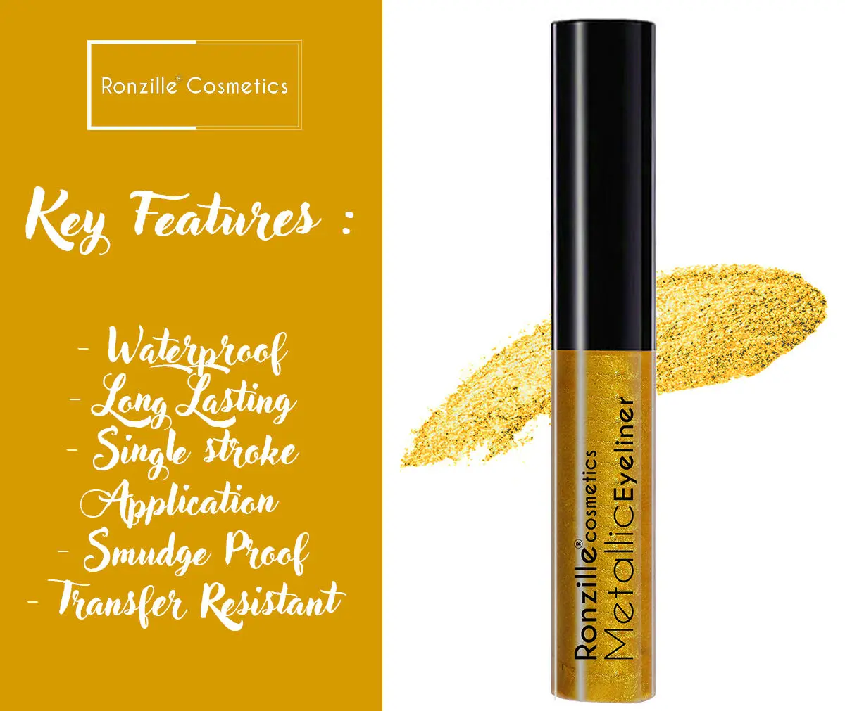 Ronzille Metallic Glitter Eyeliner- Gold