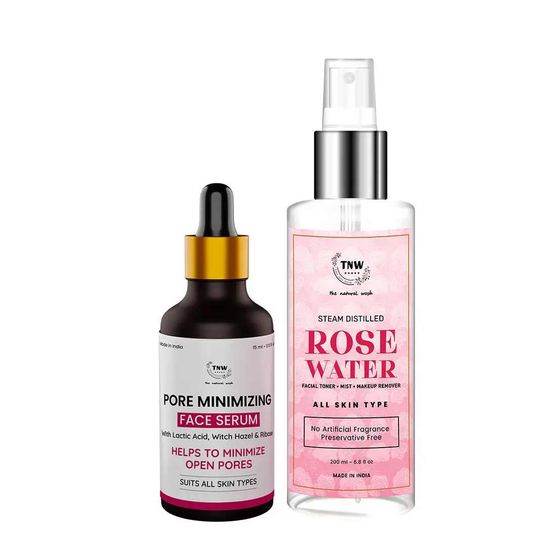 Combo of 2- Rose Water Spray Bottle 200ml & Pore Minimizing Face Serum 15ml