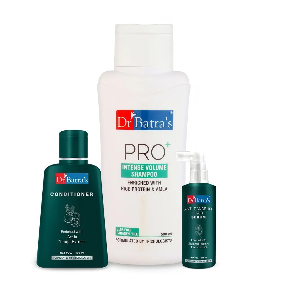 Dr Batra's Anti Dandruff Hair Serum, Conditioner - 100 ml and Pro+ Intense Volume Shampoo - 500 ml