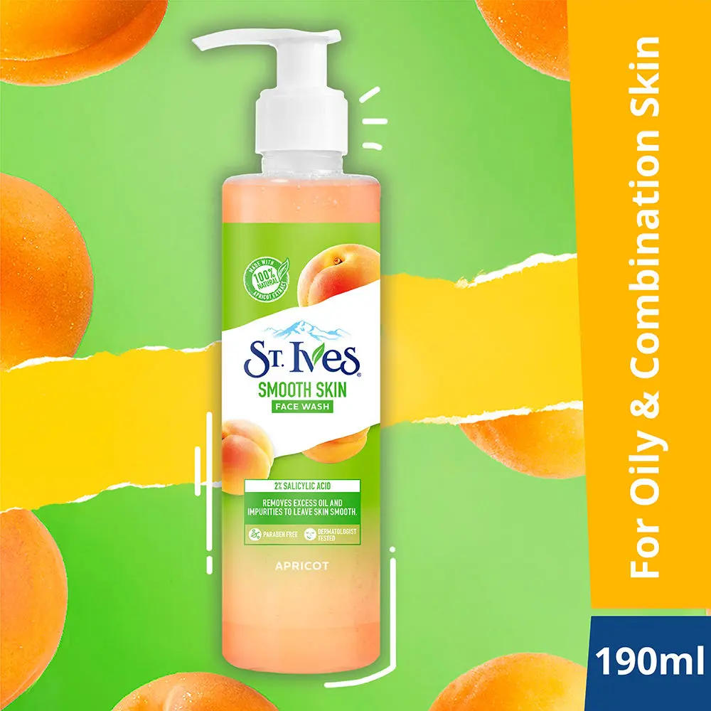 St. Ives Apricot Smooth Skin Face Wash Cleanser for Oily Skin Deep Pore Cleansing with 100% Natural Extract & 2% Salicylic Acid,190g