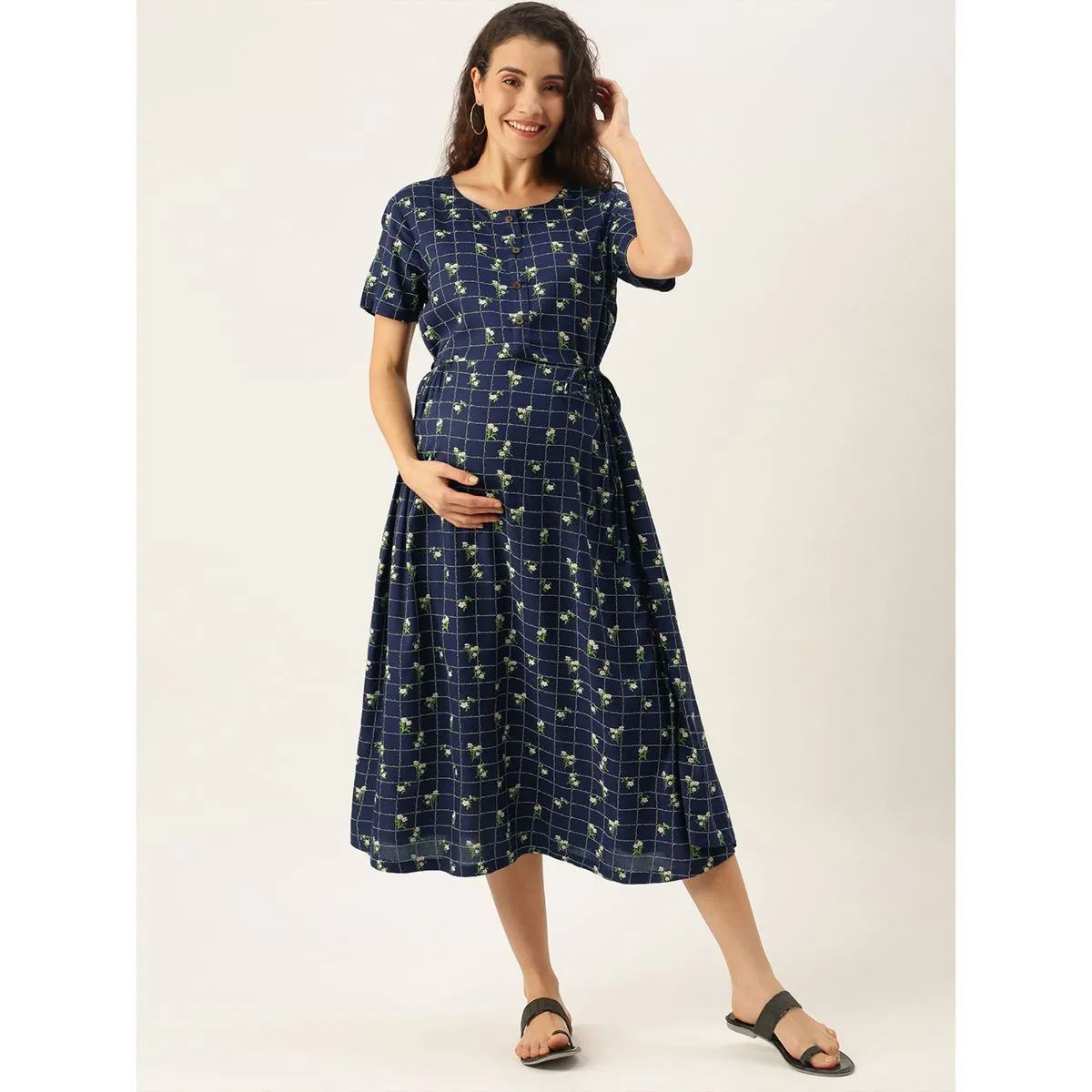 Nejo Feeding/Nursing Maternity Midi Dress - Blue (M)