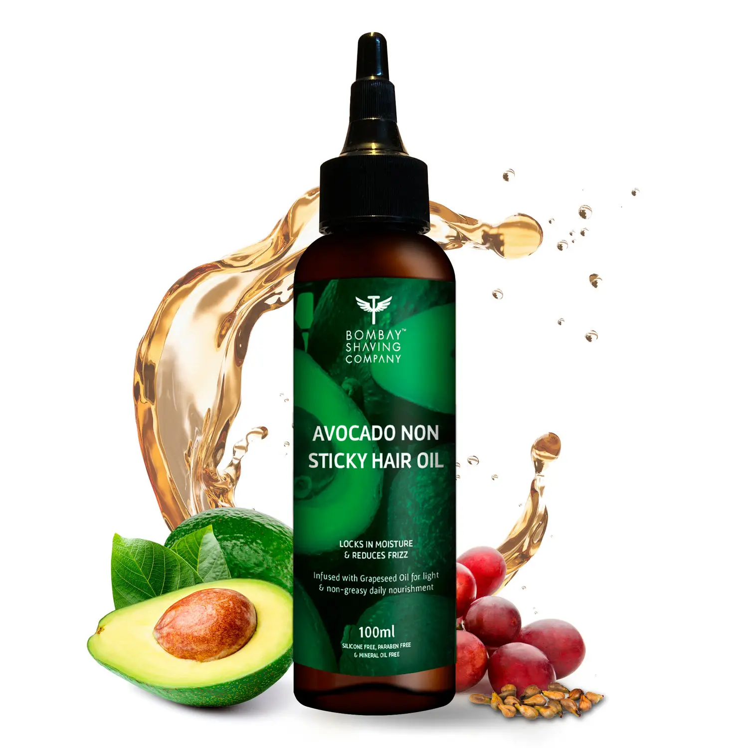 Bombay Shaving Company Avocado and Grapeseed Non-Sticky Moisturising Hair Oil, 100ml | Locks in Moisture & Reduces Frizz