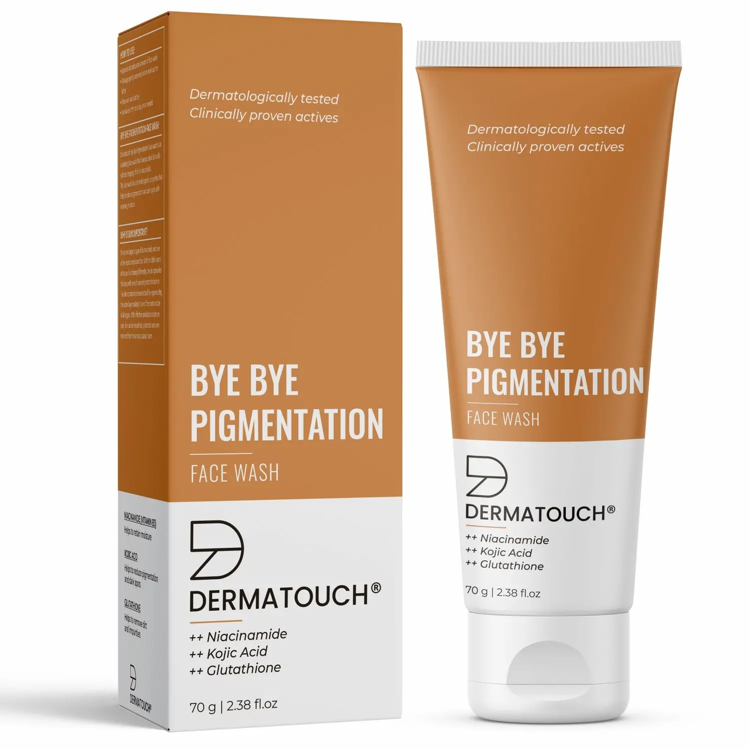 DERMATOUCH Bye Bye Pigmentation Face Wash || Pigmentation Face Wash for Women/Men with Niacinamide, Kojic Acid, & Glutathione a€“ 70G