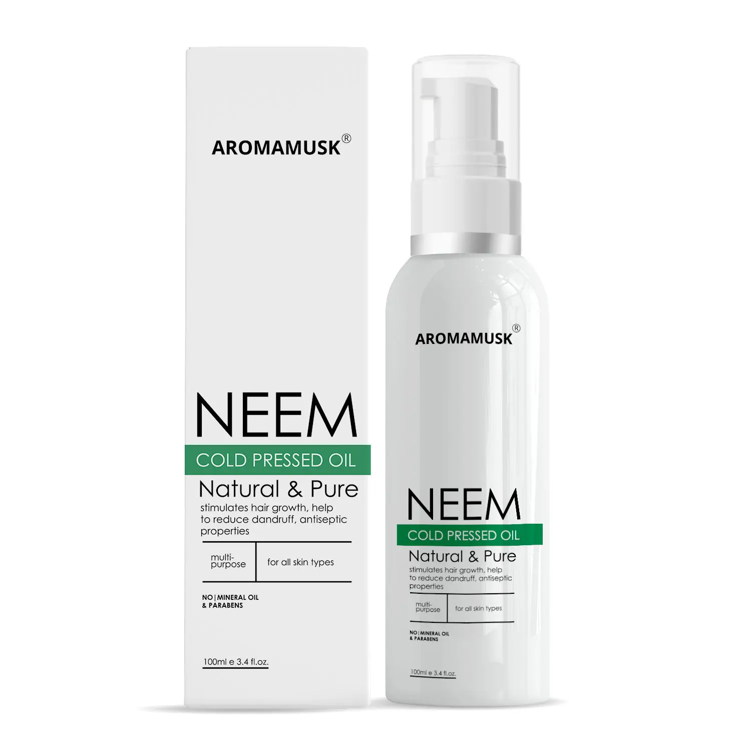 AromaMusk USDA Organic 100% Pure Cold Pressed Neem Oil For Hair, Skin & Nails - Natural Insect Repellent (100 ml)
