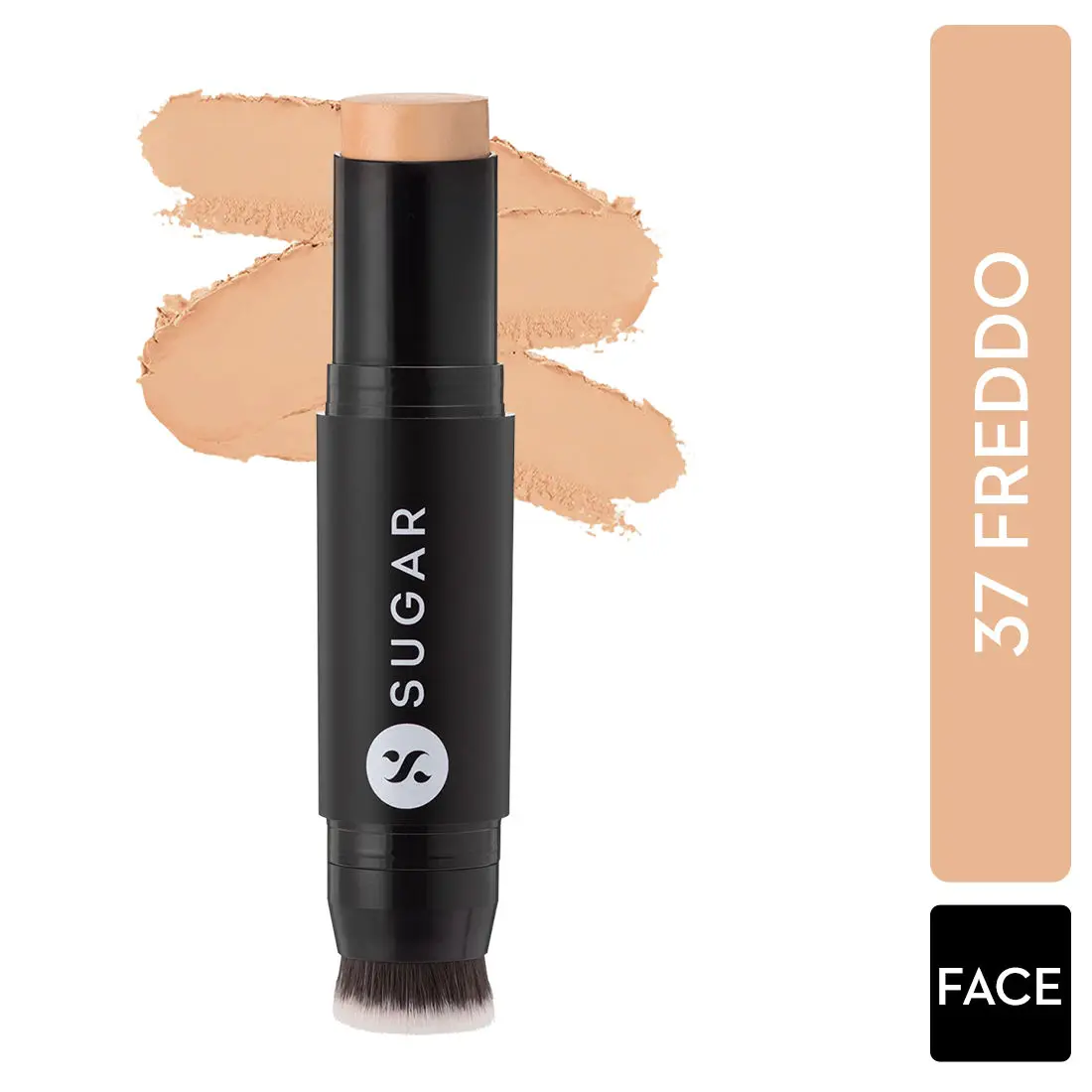 SUGAR Cosmetics - Ace Of Face - Foundation Stick - 37 Freddo (Medium Beige Foundation with Golden Peach Undertone) - Waterproof, Full Coverage Foundation for Women with Inbuilt Brush