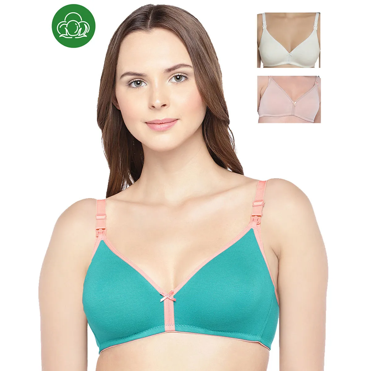 Inner Sense Organic Cotton Antimicrobial Nursing Bra Pack of 3 - Multi-Color (36B)