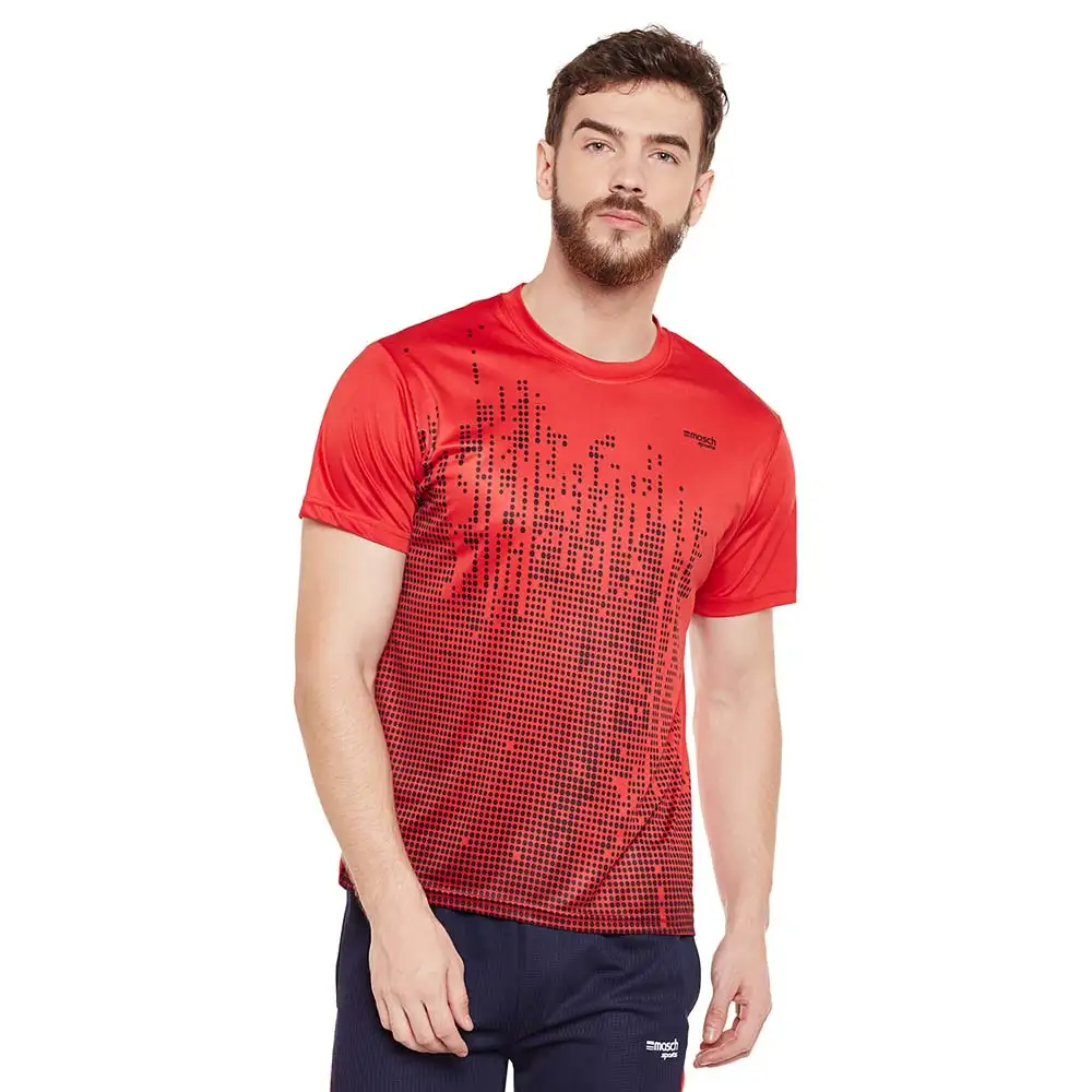 Masch Sports Mens Regular Fit Polyester Active T Shirt (MSTS1017 HSP BDR),  Red  Medium