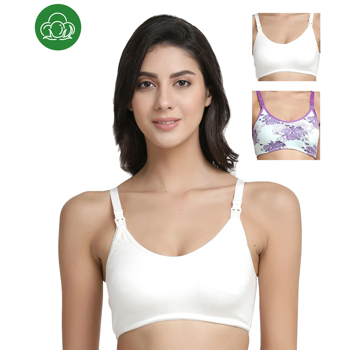 Inner Sense Organic Antimicrobial Soft Nursing Bra Pack of 3 - Multi-Color