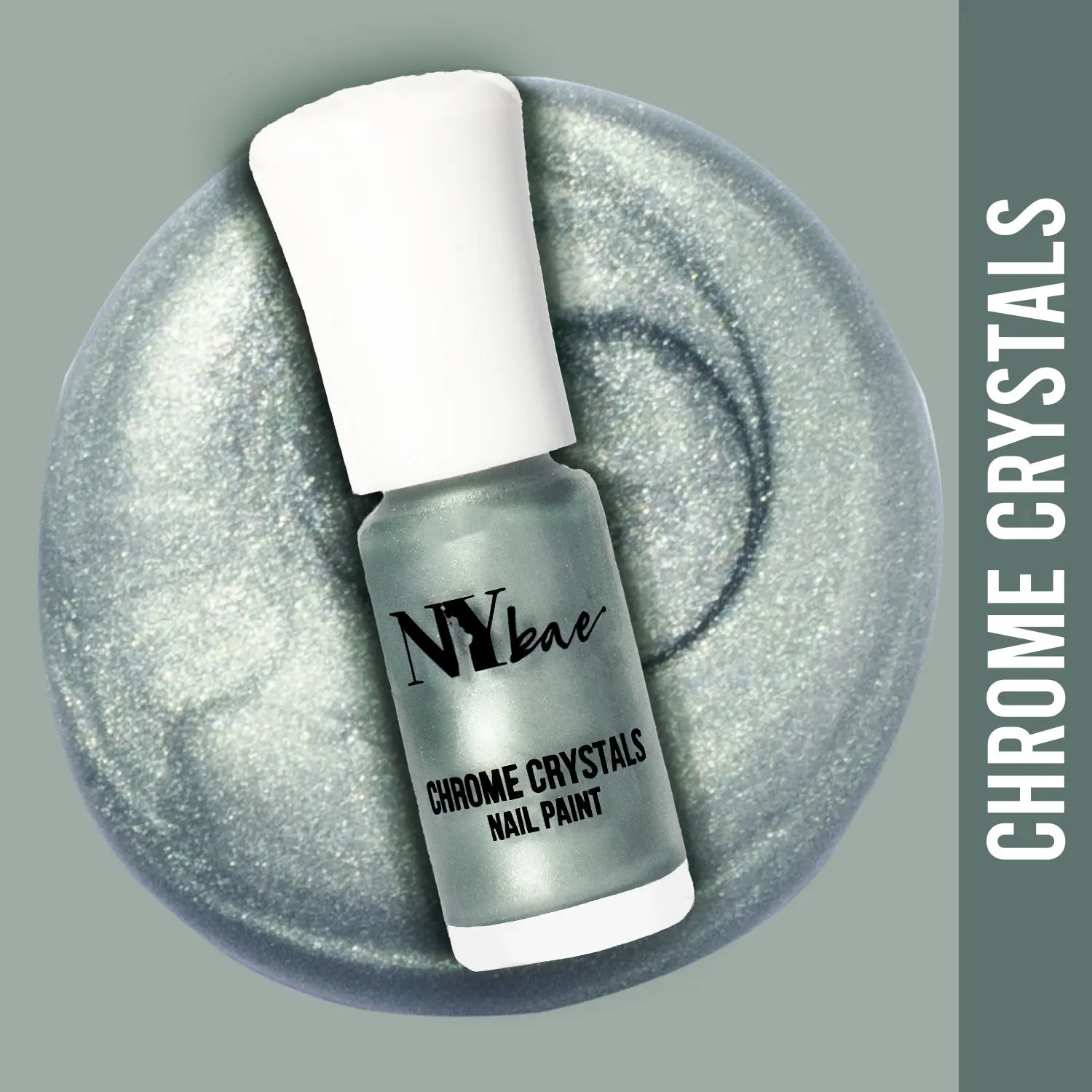 NY Bae Chrome Crystals Nail Paint - Blue Turquoise 05 (3 ml) | Blue | Glossy Finish | Rich Pigment | Chip-proof | Full Coverage | Vegan