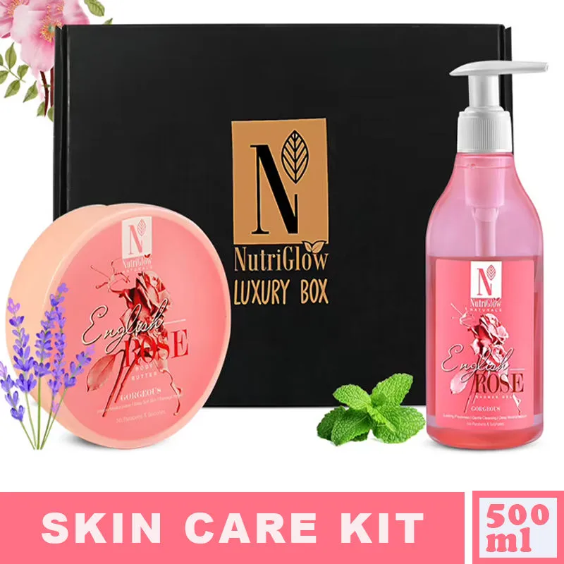 NutriGlow NATURAL'S Combo of 2 English Rose Shower Gel & Body Butter For Intensive Hydration