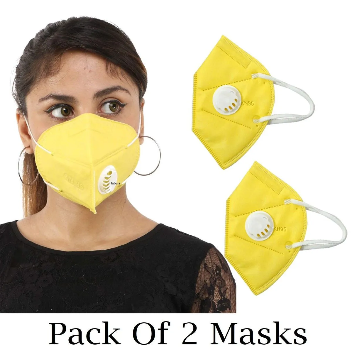 Fabula Yellow KN95 Anti-Pollution Mask with Respirator Valve Pack of 2