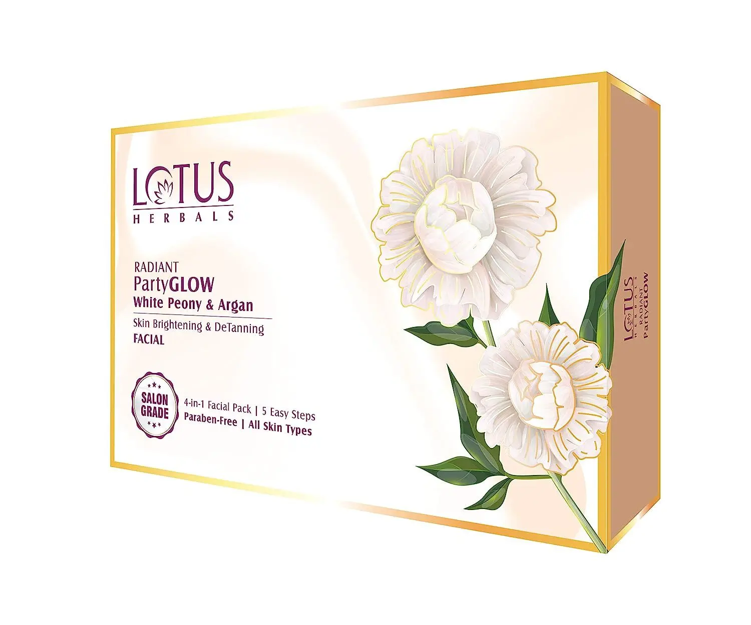 Lotus HerbalsRadiant PartyGLOW WHITE PEONY & ARGAN Skin Brightening & DeTaning Facial 4 in 1 Facial Pack | 228g