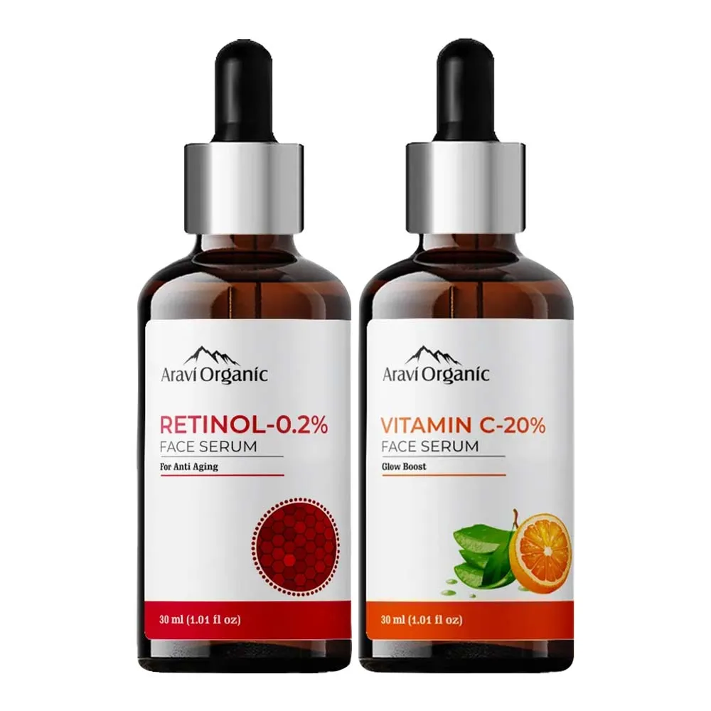 Aravi Organic 20% Vitamin C Serum & 0.2% Retinol Face Serum Combo For Glowing And Aniti Agening