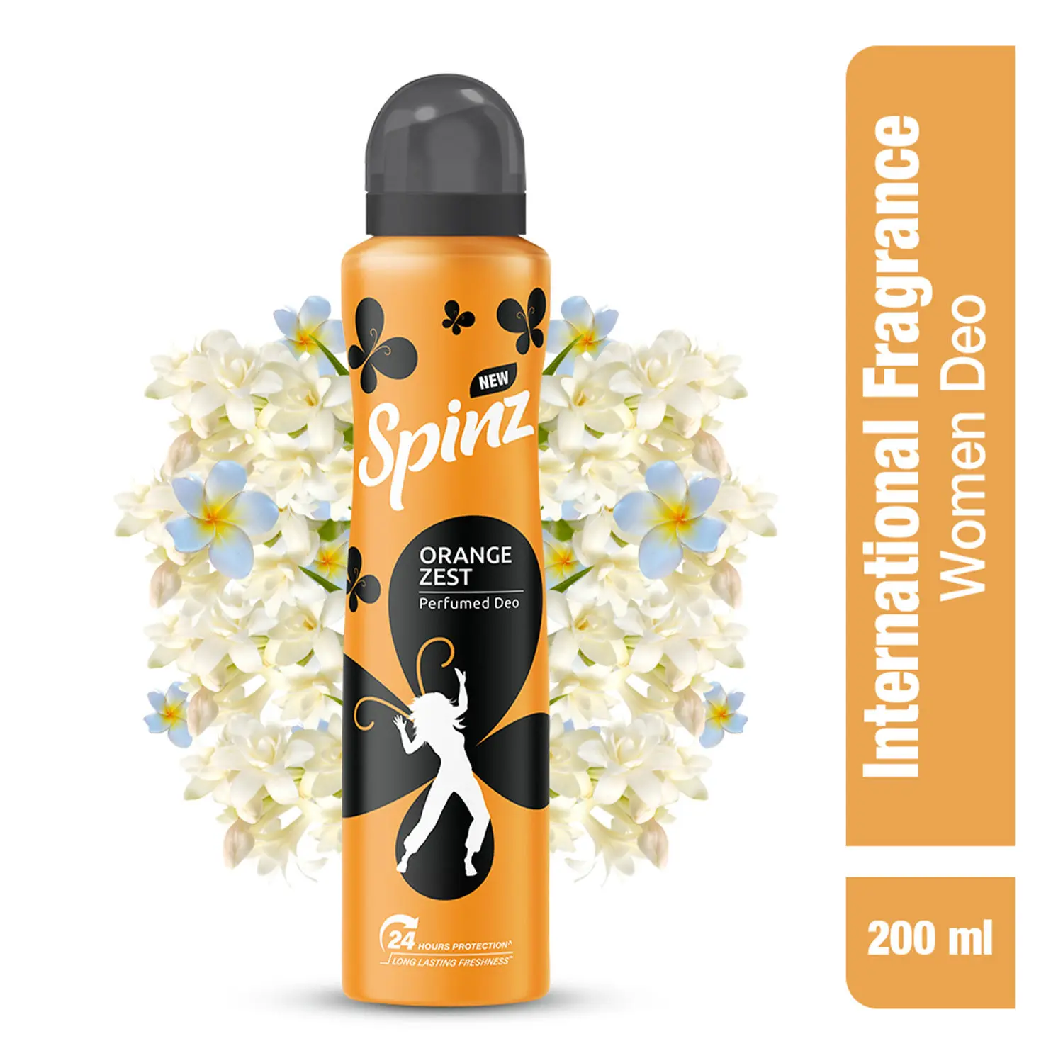 New Spinz Orange Zest Perfumed Deo for Women, with International Fragrances for Long Lasting Freshness and 24 Hours Protection, 200ml