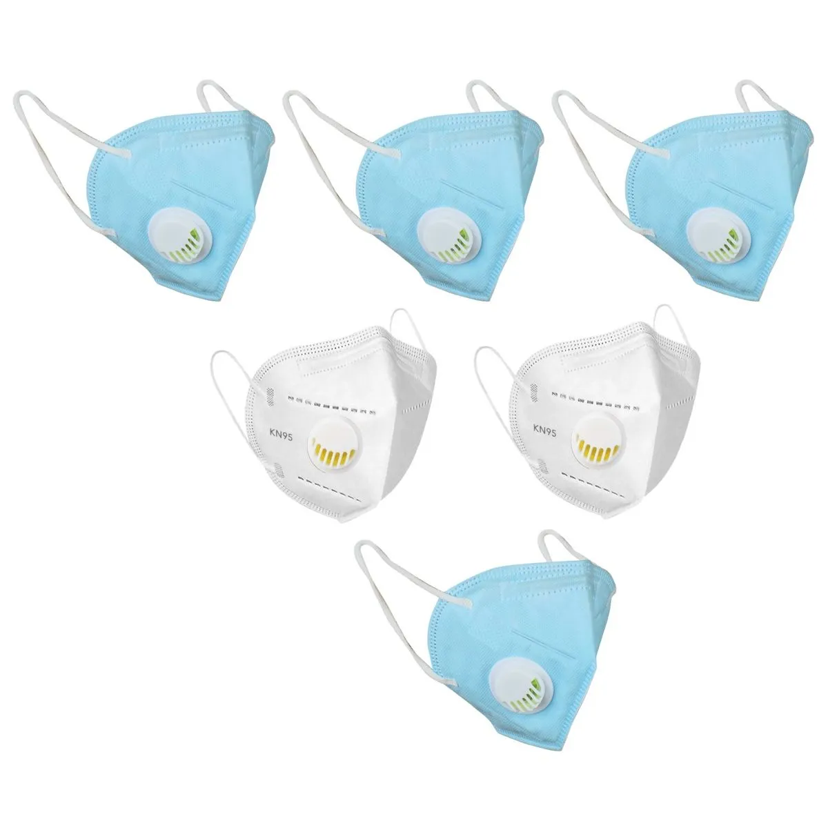 Fabula Pack of 6 KN95/N95 Anti-Pollution Reusable 5 Layer Mask (Blue,White,Blue)