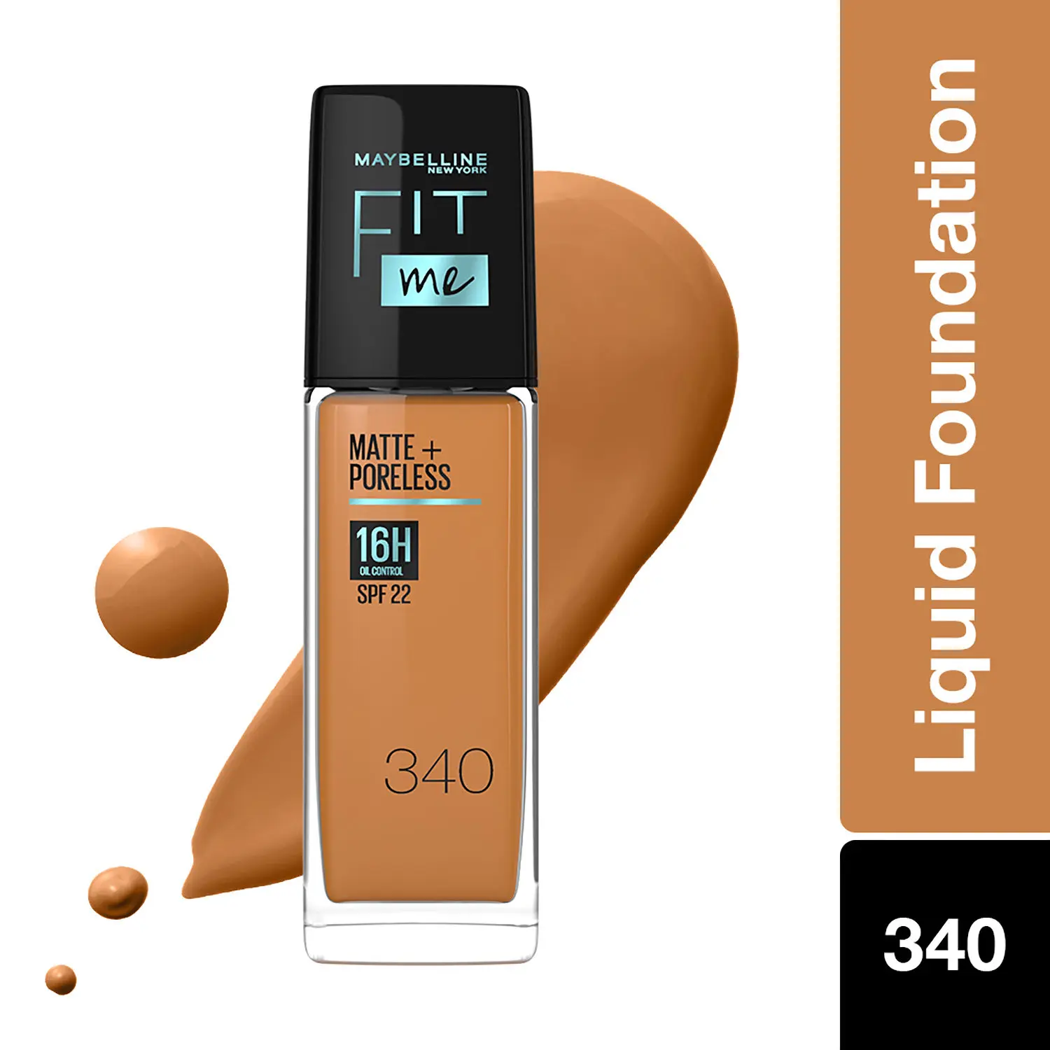 Maybelline New York Fit Me Matte+Poreless Liquid Foundation 16H Oil Control - 340 Cappuccino, 30 ml