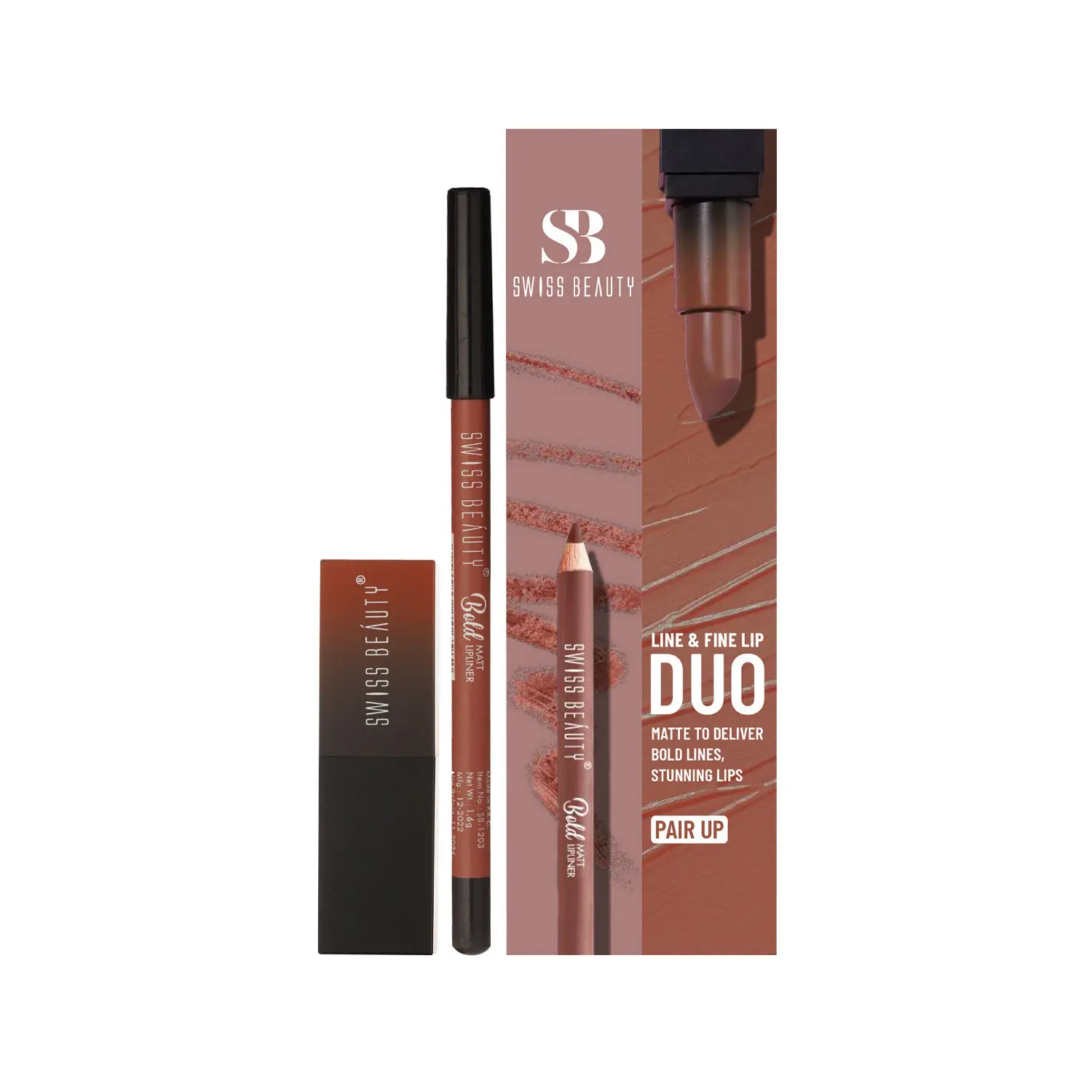 Swiss Beauty Line & Fine Lip Duo with Lip Liner & HD Matte Lipstick |Matte Finish |Long-Lasting | Non-Drying